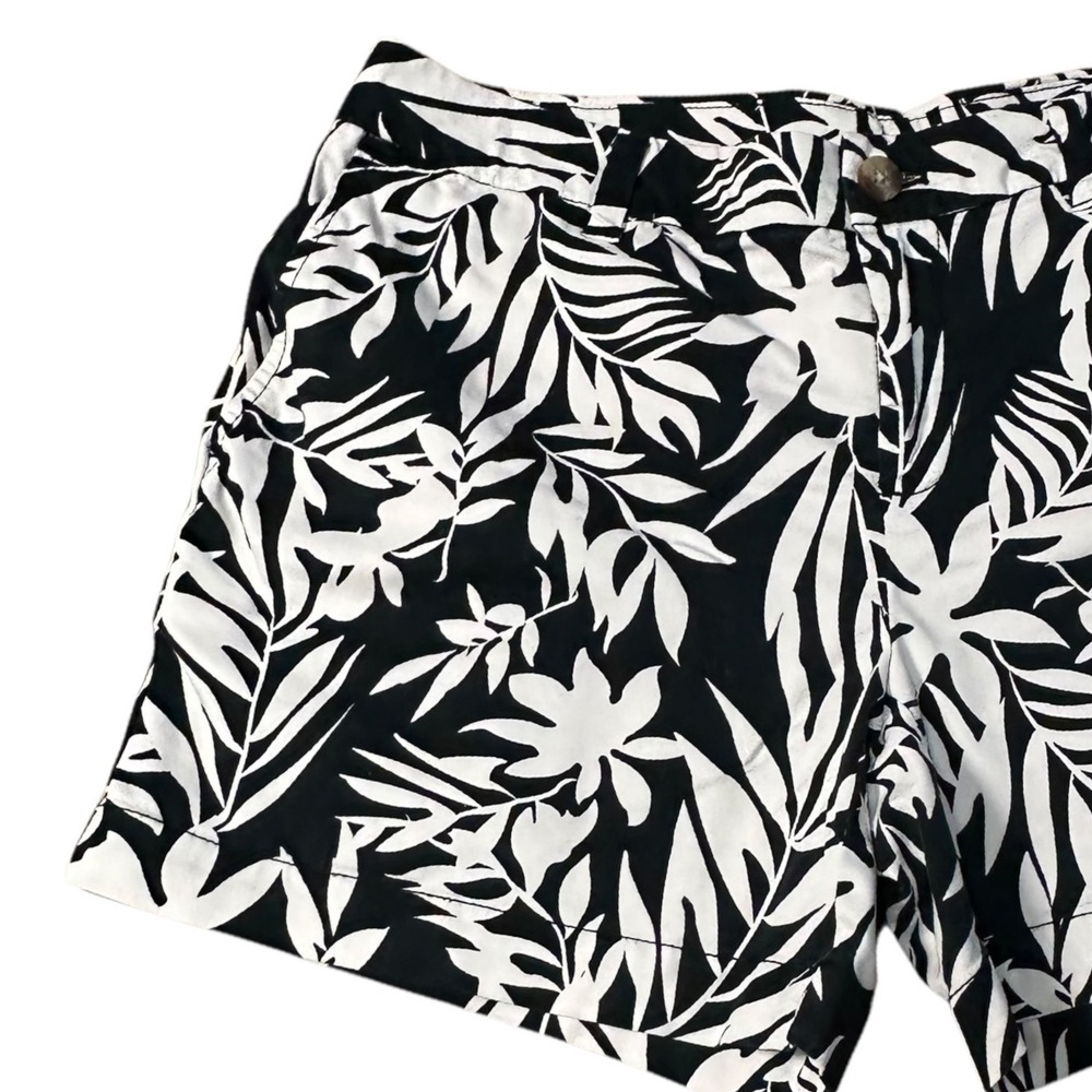 Faded Glory Shorts Womens 8 Black White Botanical Hawaiian Cotton